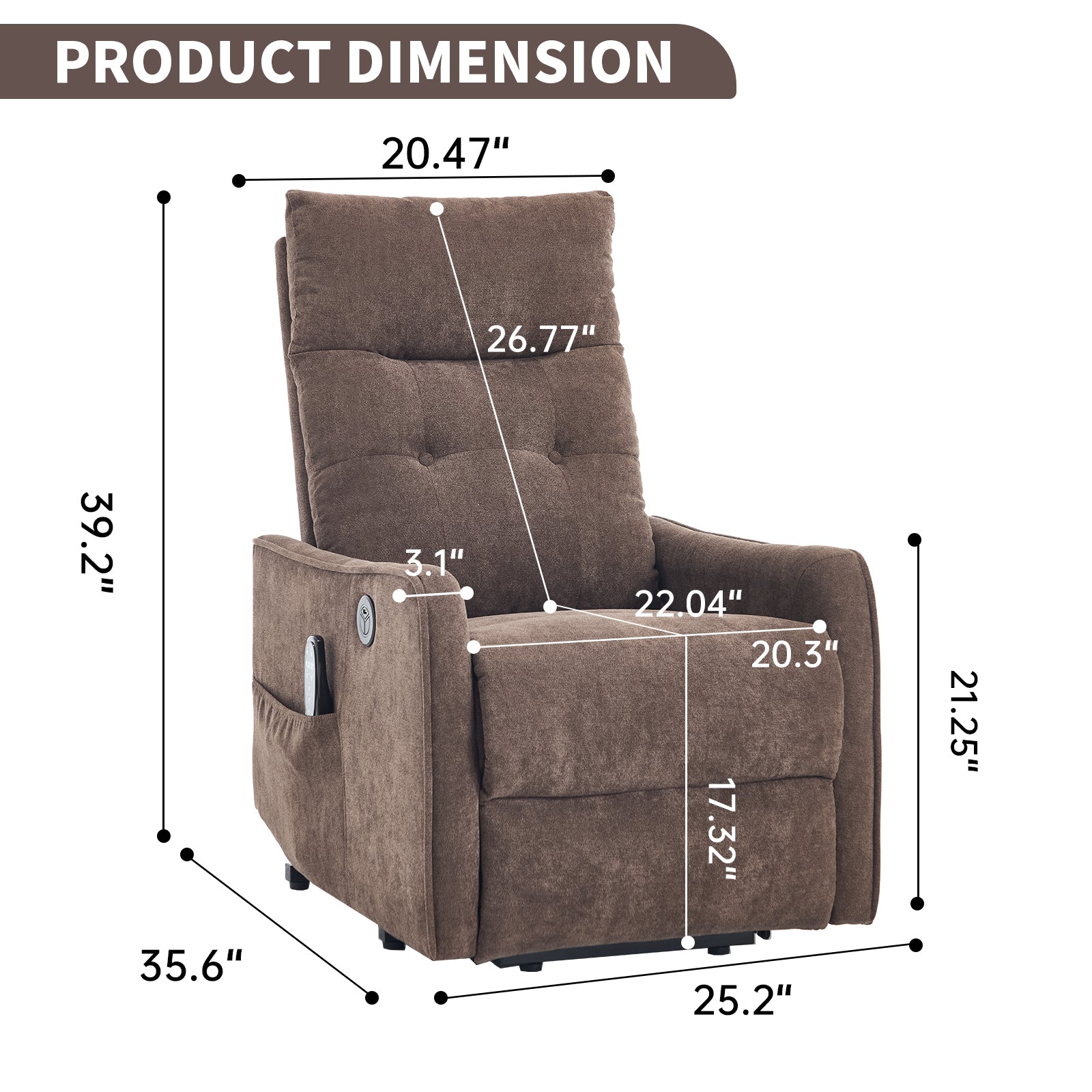 Chenille Single-Motor Power Lift Recliner with Massage & Heat detail image 33