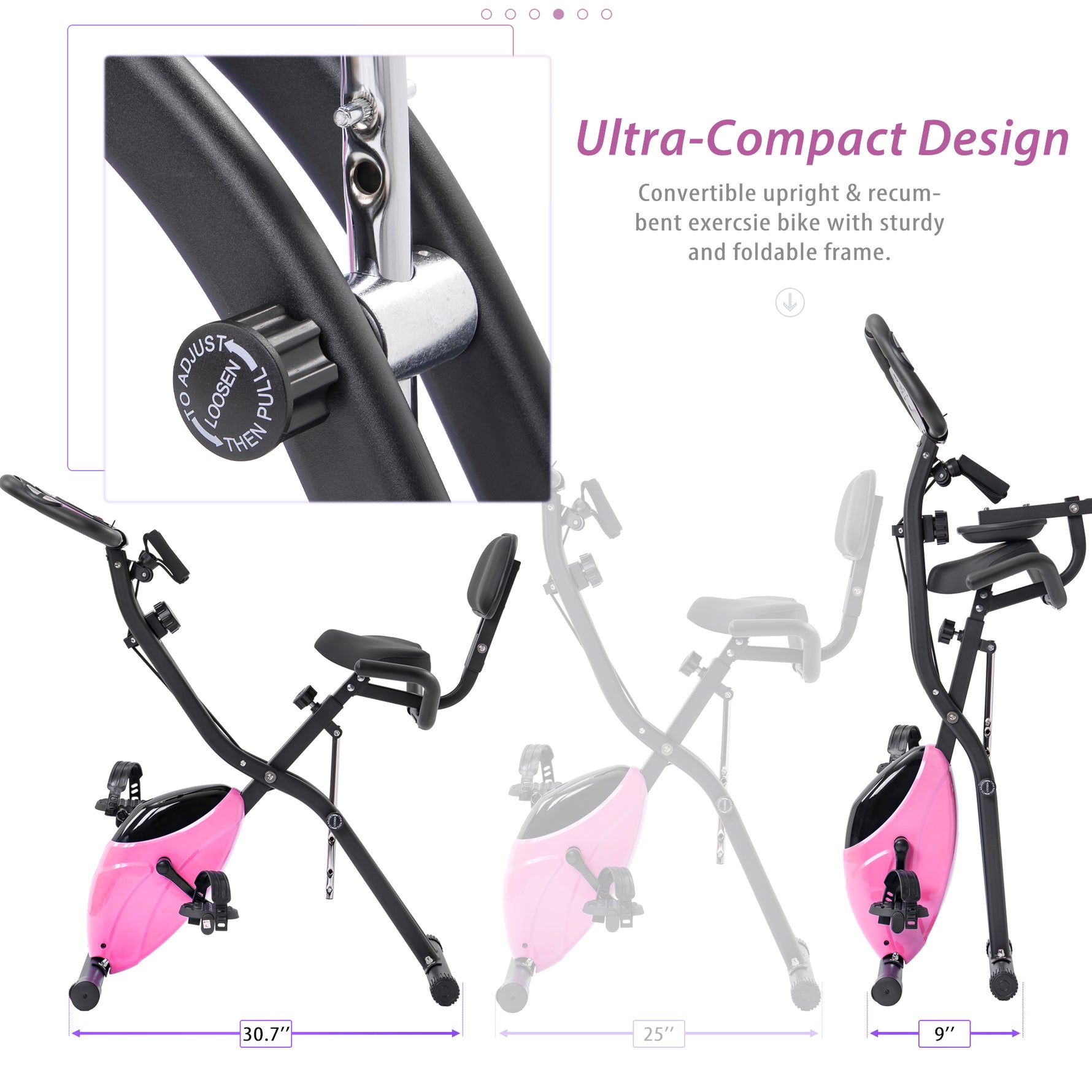 Folding Stationary Bike with 16-Level Magnetic Resistance, 300 lb Capacity detail image 9