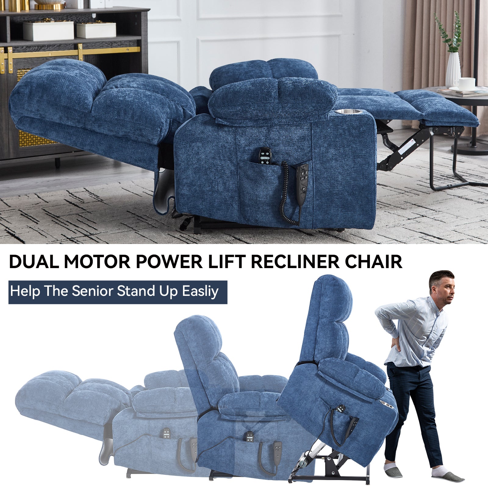 Chenille Dual-Motor Power Lift Recliner, 350 lb Capacity detail image 26