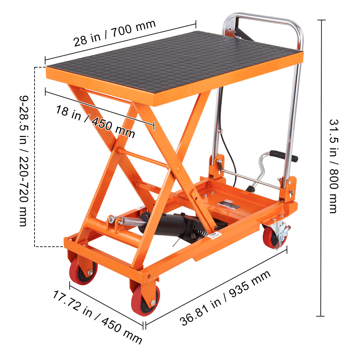 Manual Hydraulic Scissor Lift Table Cart with Non-Slip Pad for workshop, garage, storage, or utility use