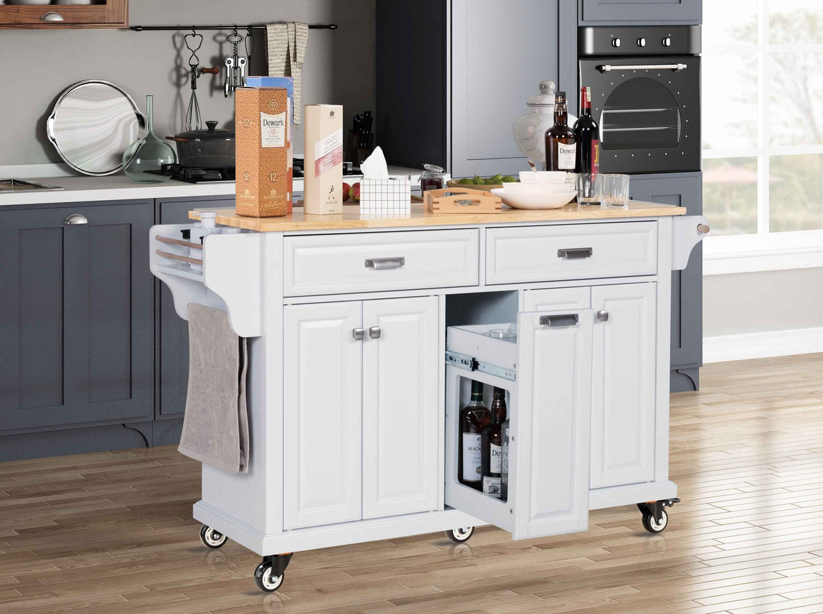 Rubberwood Drop-Leaf Kitchen Cart with 3 Drawers product view 6
