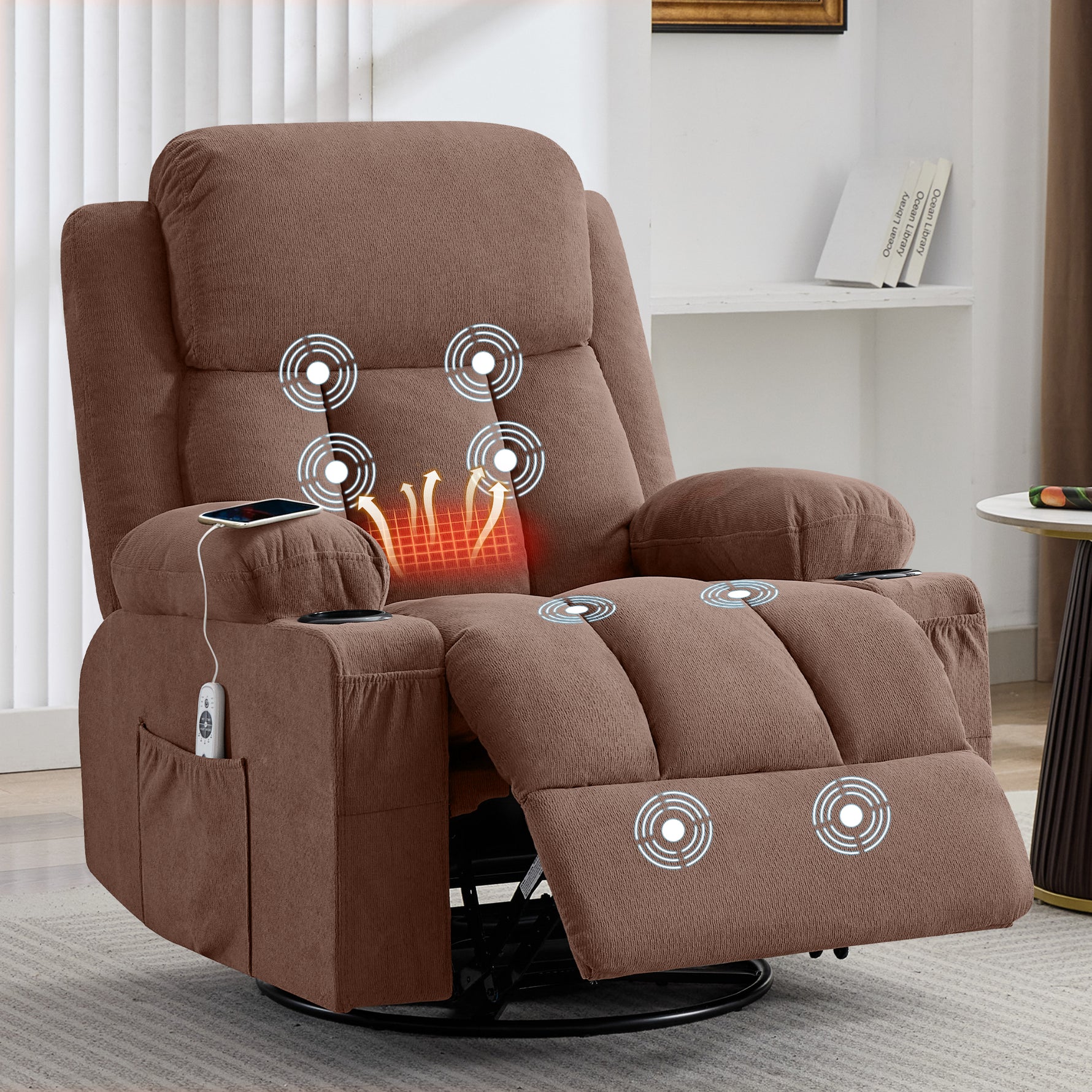 Swivel Rocker Recliner Chair with Vibration Massage, Heat, USB Port and Cup Holderrs detail image 37