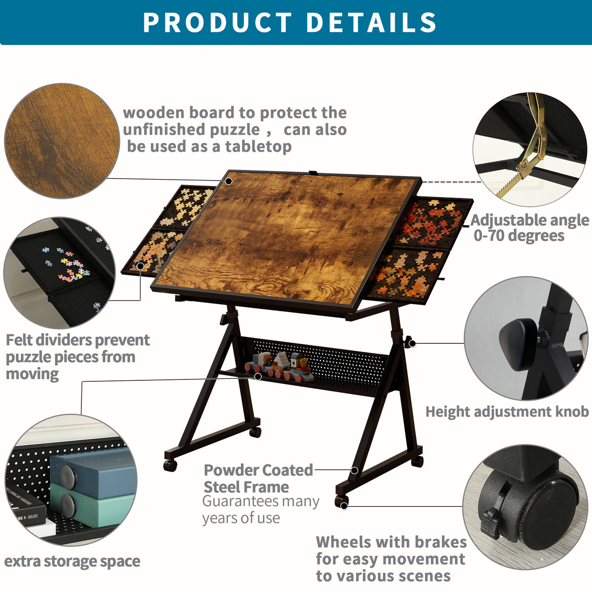 1500-Piece Rolling Jigsaw Puzzle Table with 4 Trays hobby and puzzle table