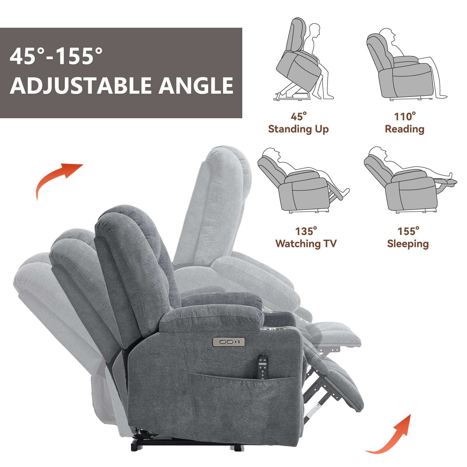 Large Dual-Motor Power Lift Heat & Massage Recliner detail image 5