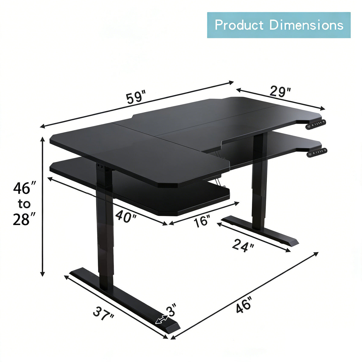 L-Shaped 59" Electric Standing Desk workspace desk setup