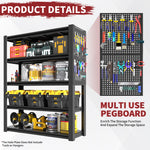 Industrial Heavy-Duty Metal 5-Tier Adjustable Shelving Unit with Pegboard for workshop, garage, storage, or utility use