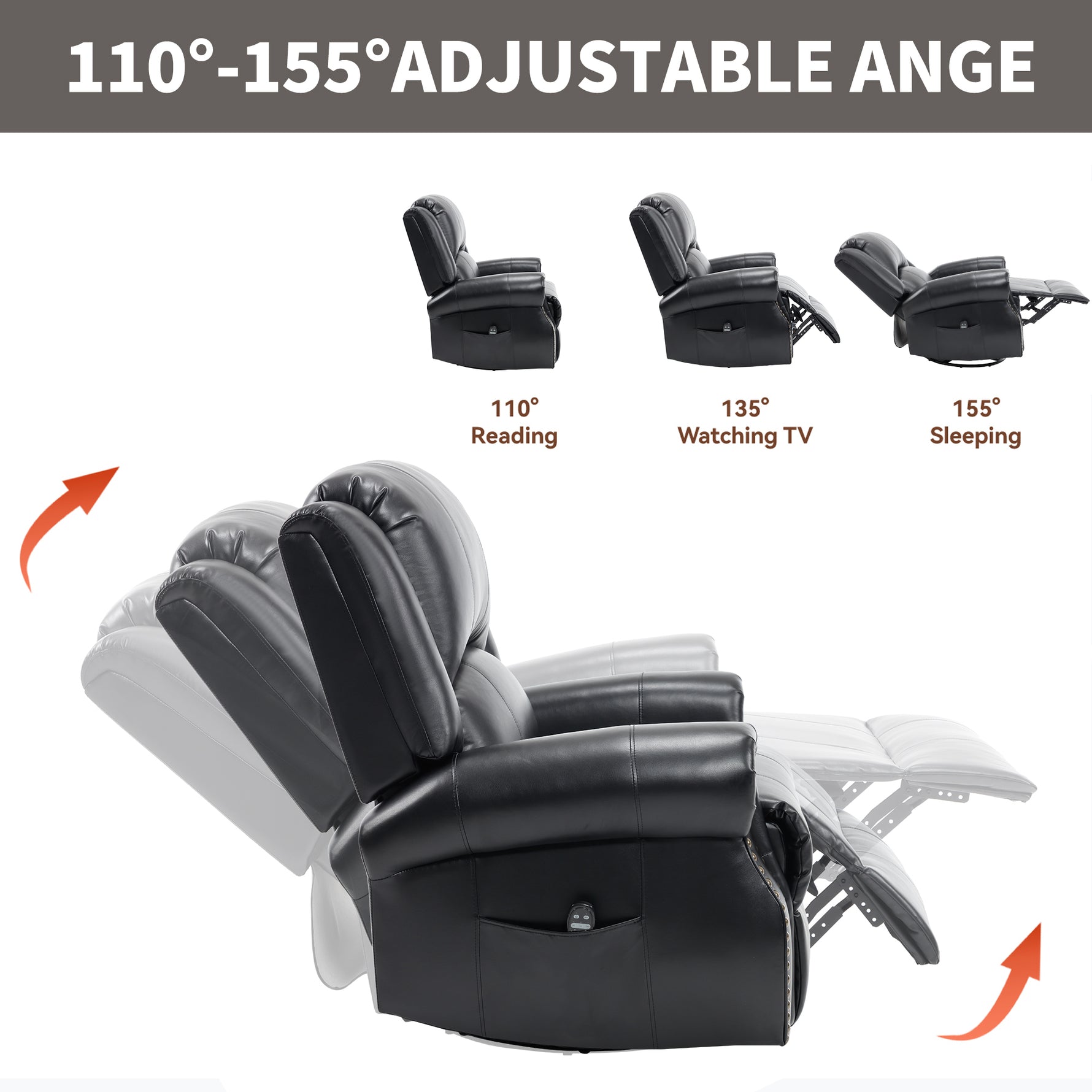 Heat Massage Manual Recliner Chair with Rocker and Swivel for Living Room detail image 103
