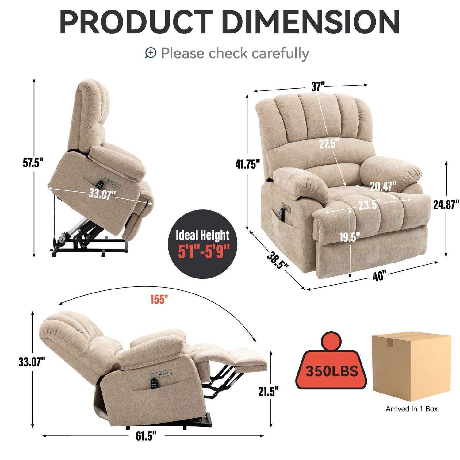 Chenille Power Lift Recliner detail image 2