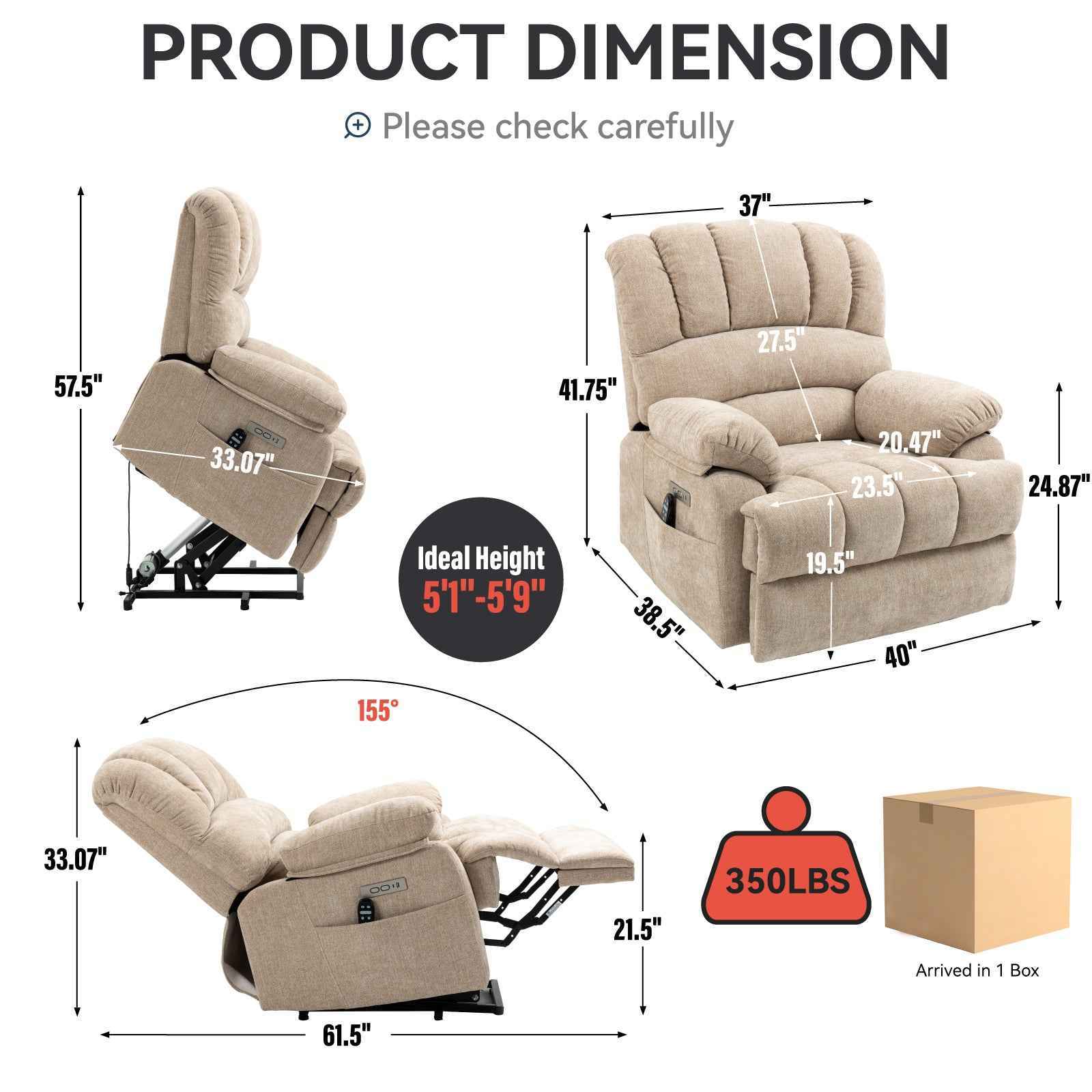 Chenille Power Lift Recliner detail image 2