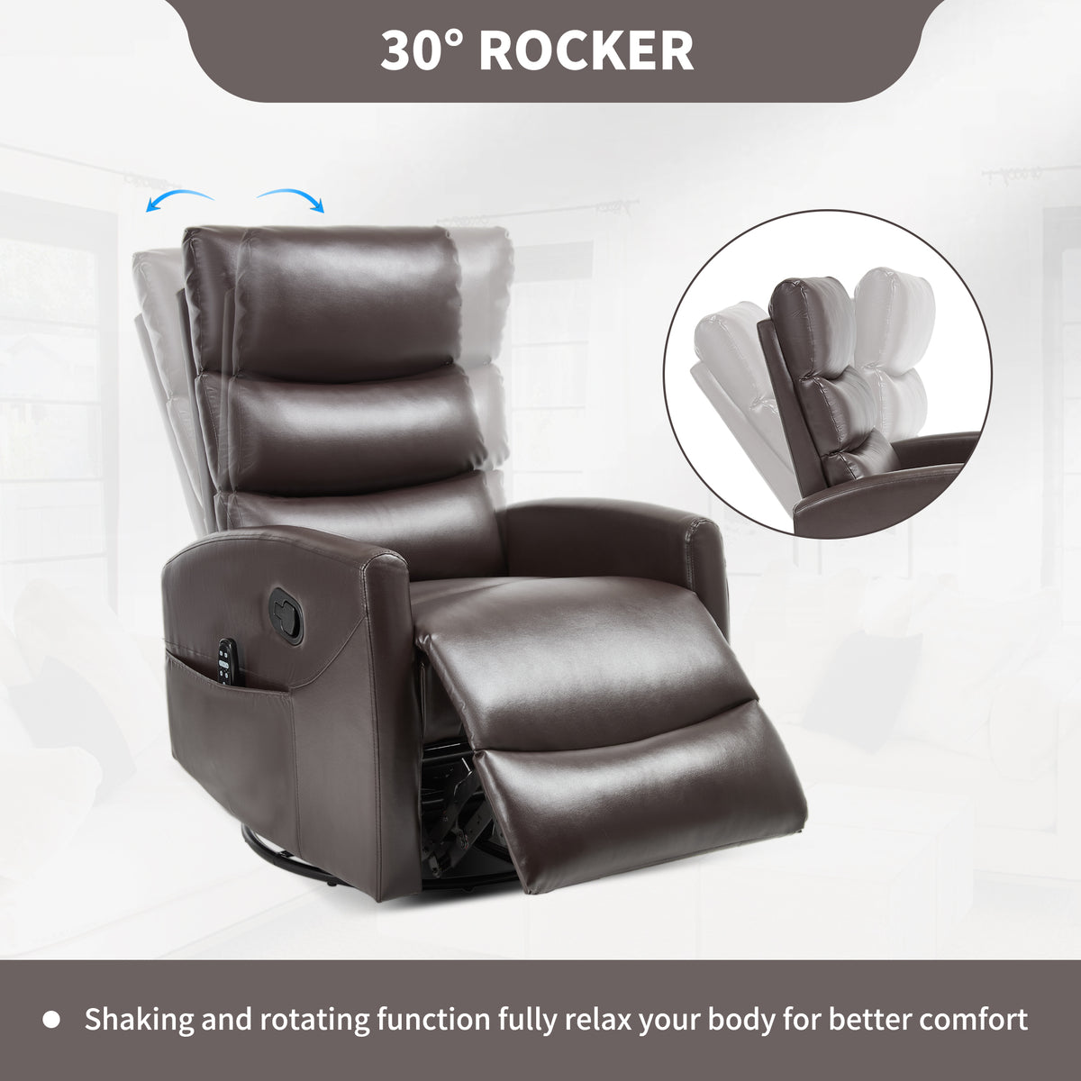 Heat Massage Manual Recliner Chair with Rocker and Swivel in Fabric for Living Room detail image 17