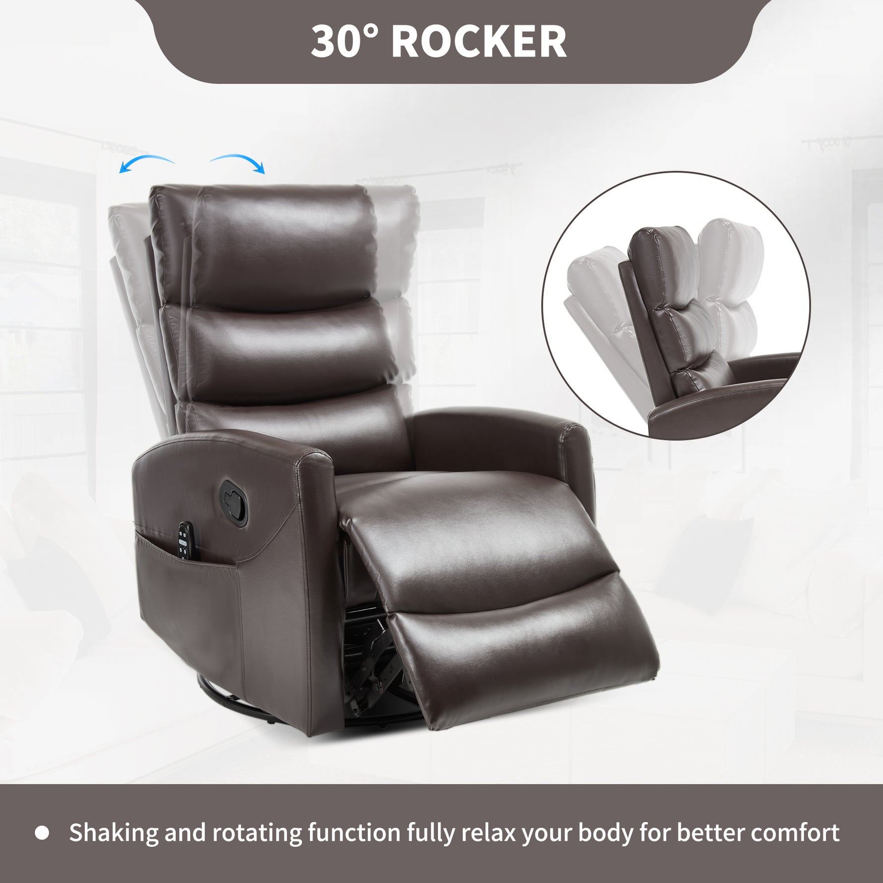 Heat Massage Manual Recliner Chair with Rocker and Swivel in Fabric for Living Room detail image 17