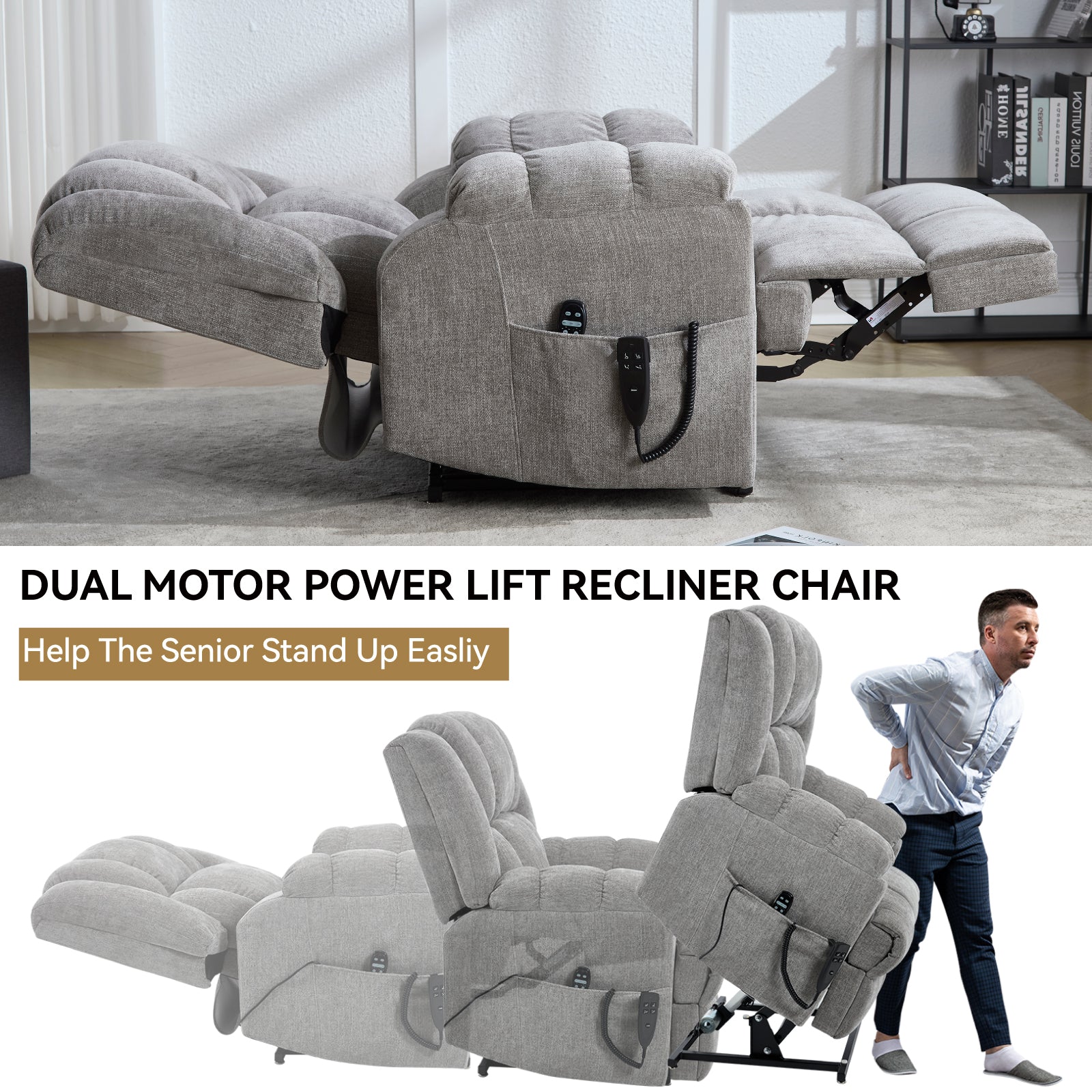 Dual-Motor Heat & Massage Power Lift Recliner, 350 lb Capacity detail image 70