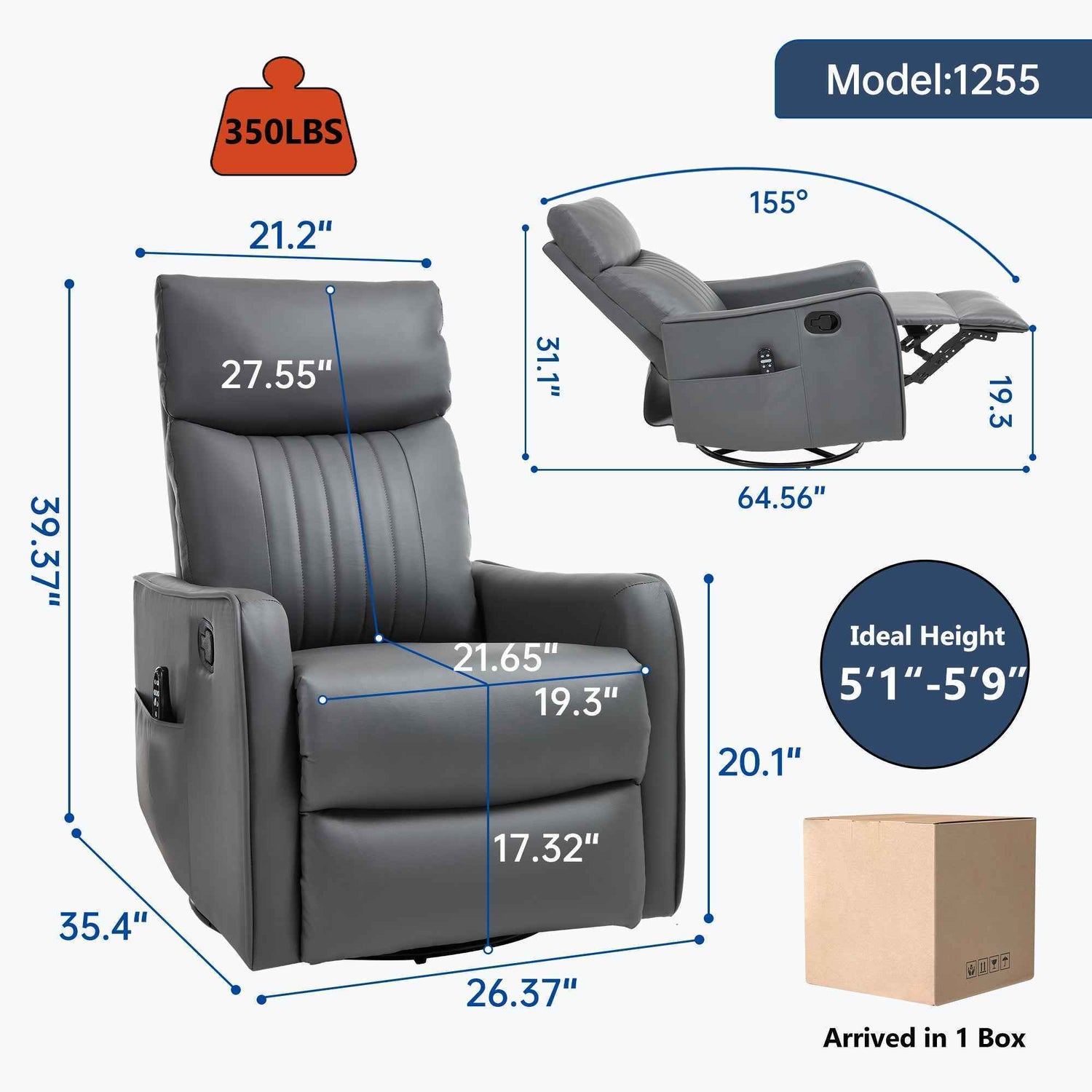 Faux Leather Heat & Massage Manual Rocker Swivel Recliner detail image 2