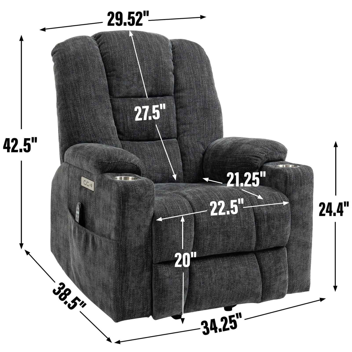 Large Power Lift Heat & Massage Recliner detail image 3