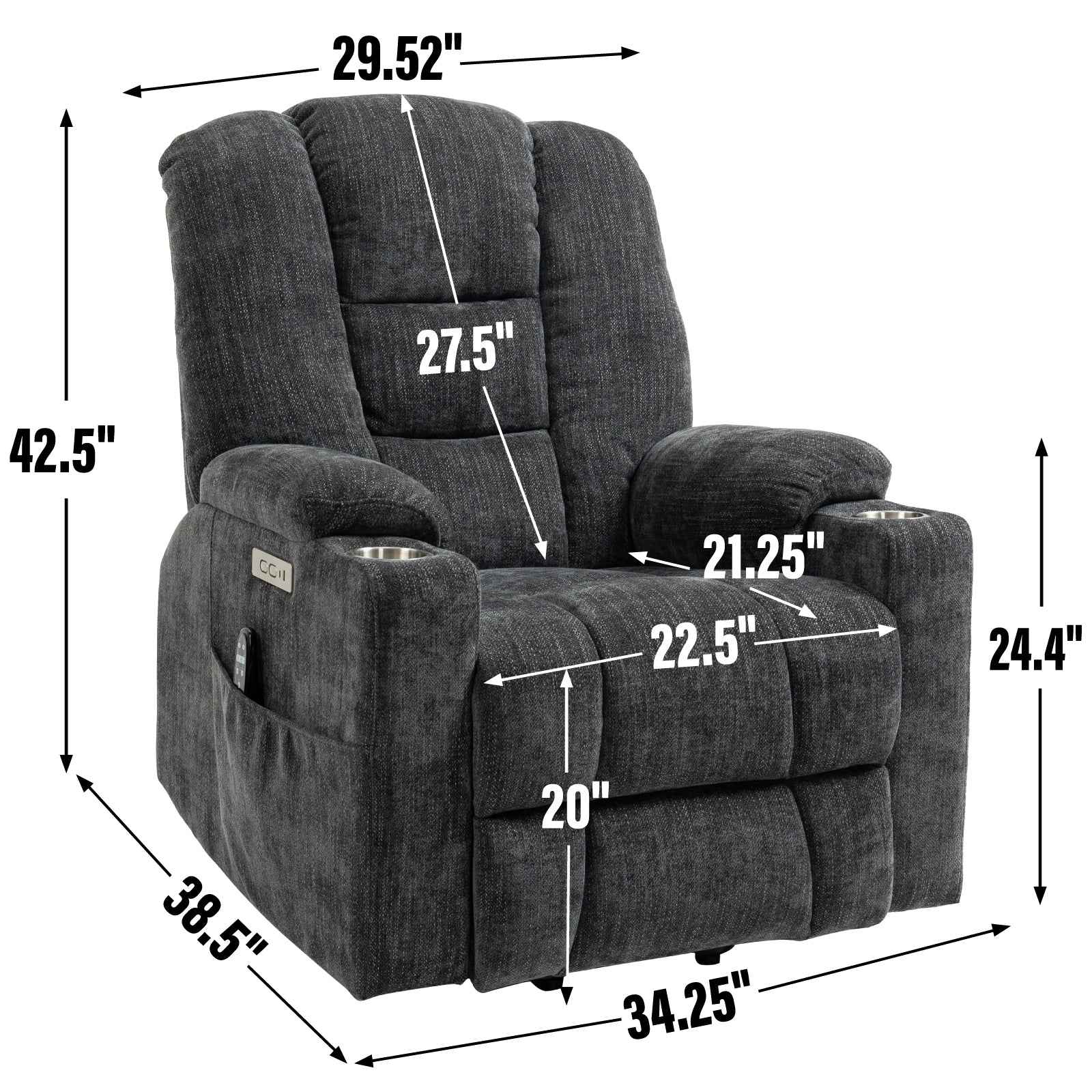 Large Power Lift Heat & Massage Recliner detail image 3
