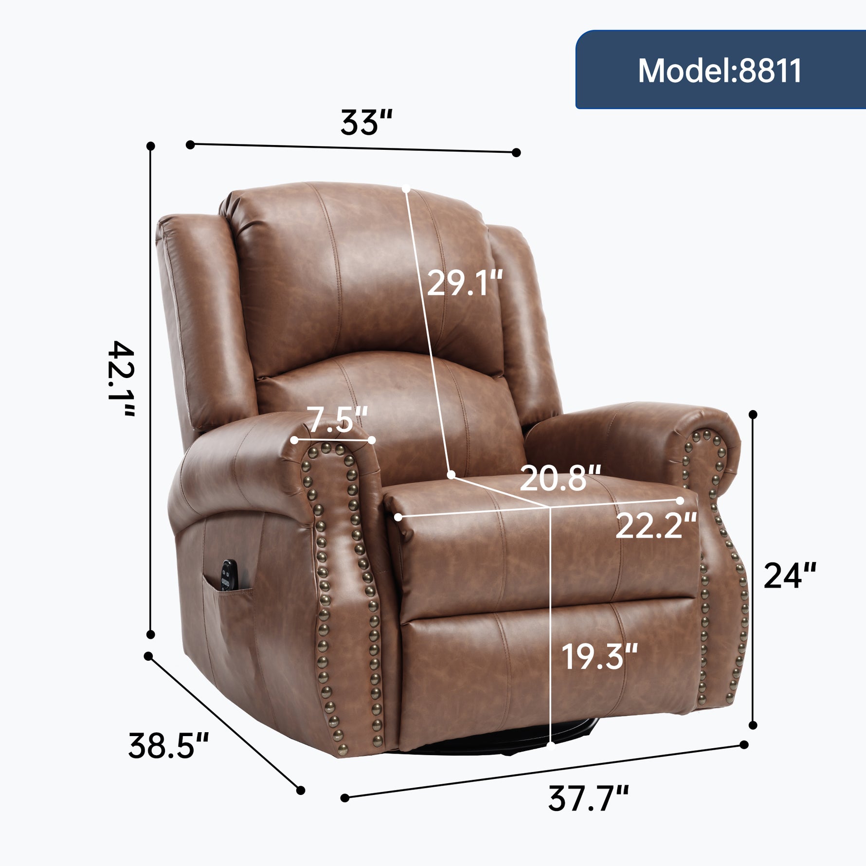 Heat Massage Manual Recliner Chair with Rocker and Swivel for Living Room detail image 13