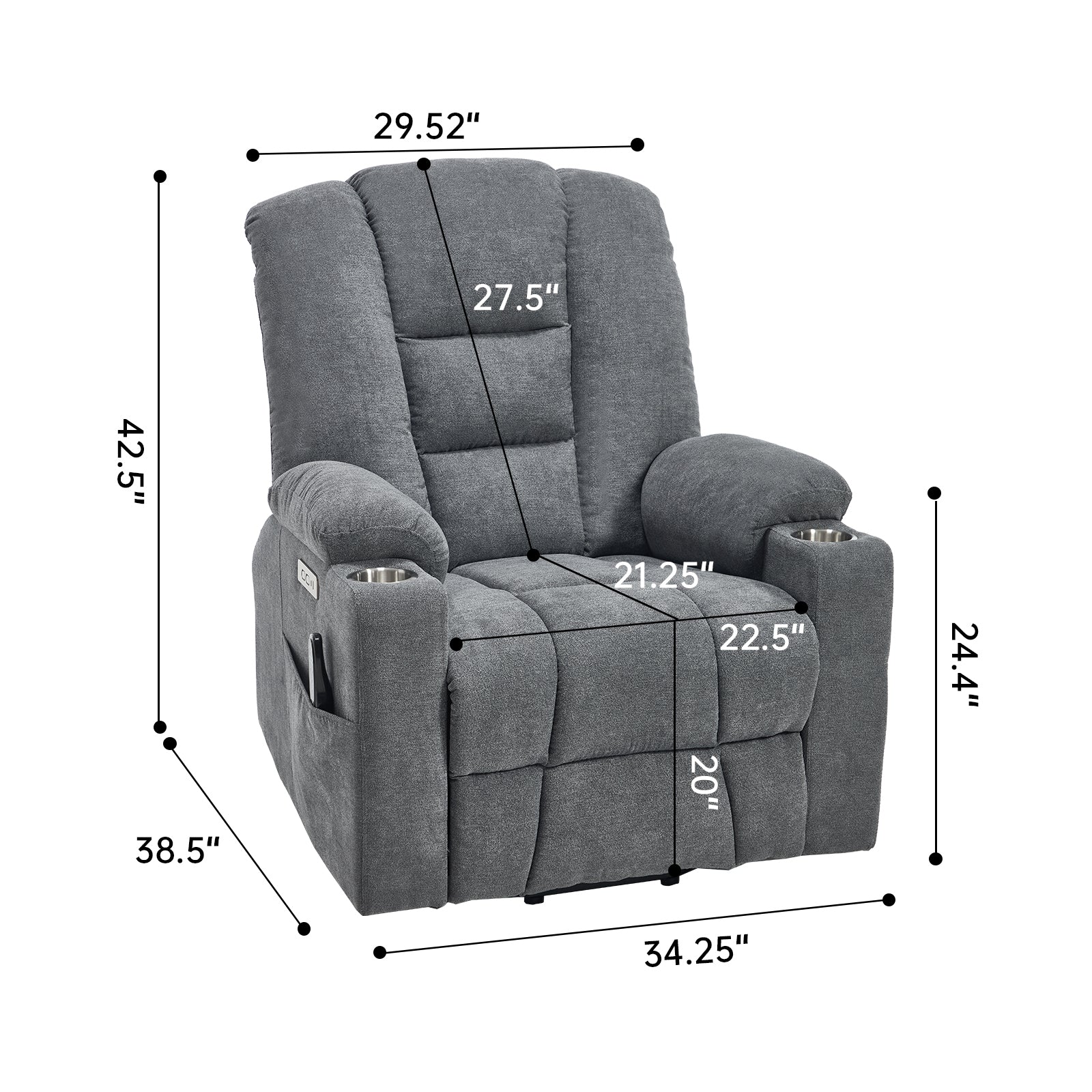 Large Dual-Motor Power Lift Heat & Massage Recliner detail image 13