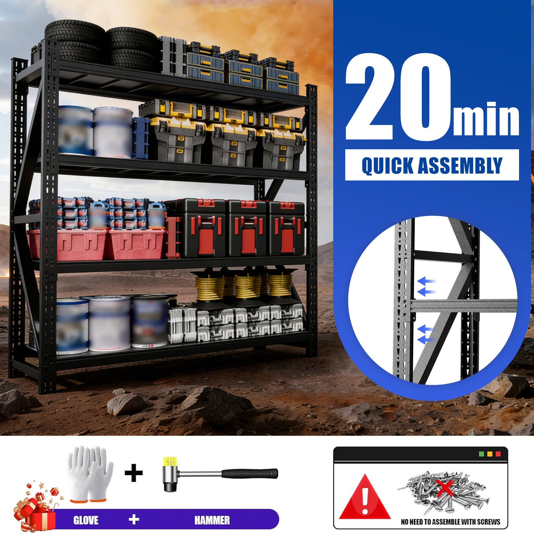 Heavy-Duty Adjustable Garage Shelving for Warehouse Storage for workshop, garage, storage, or utility use