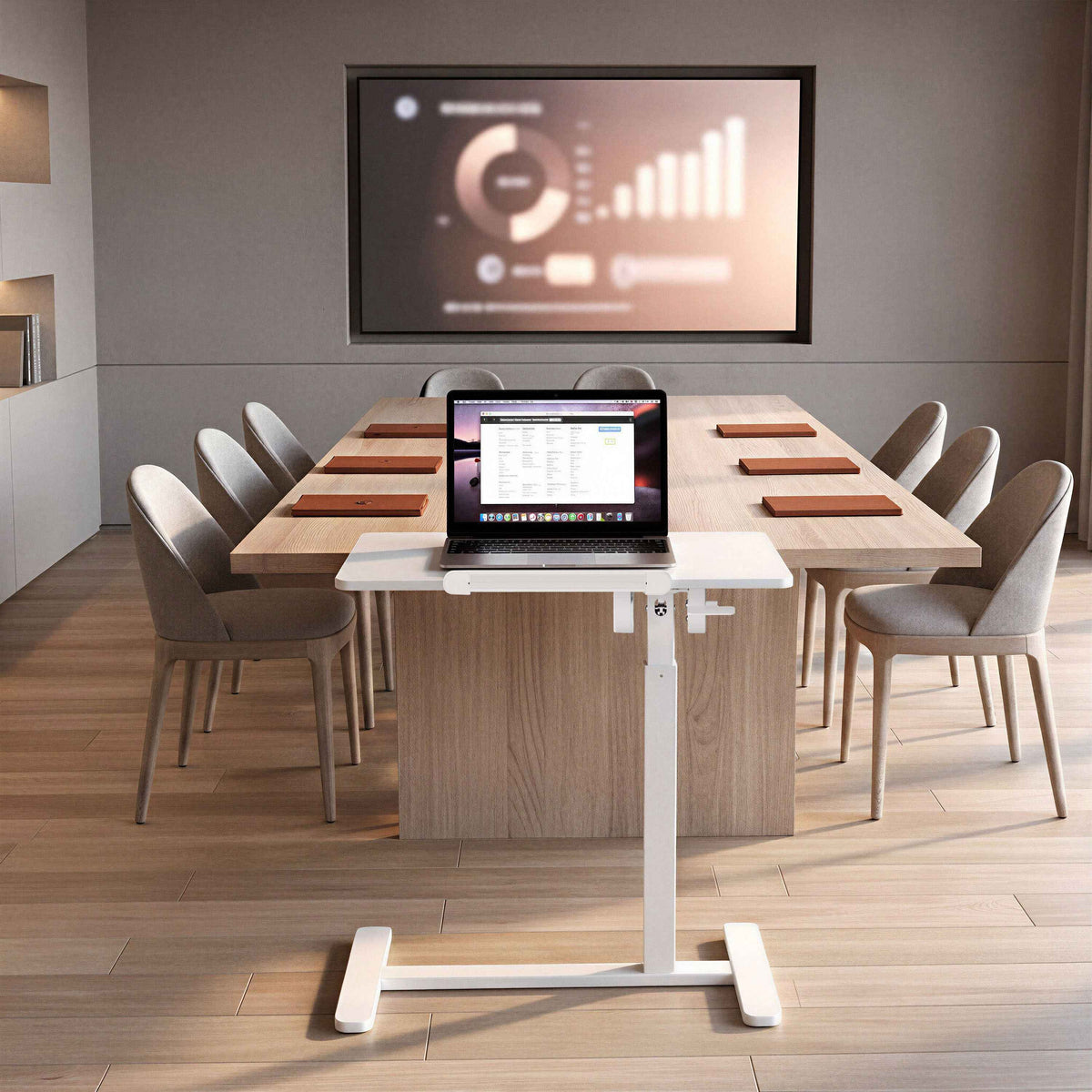 Techni Mobili Sit-to-Stand Rolling Adjustable Laptop Cart, White mobile laptop workstation