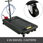 Low-Profile Rolling Oil Drain Pan with Manual Pump for workshop, garage, storage, or utility use