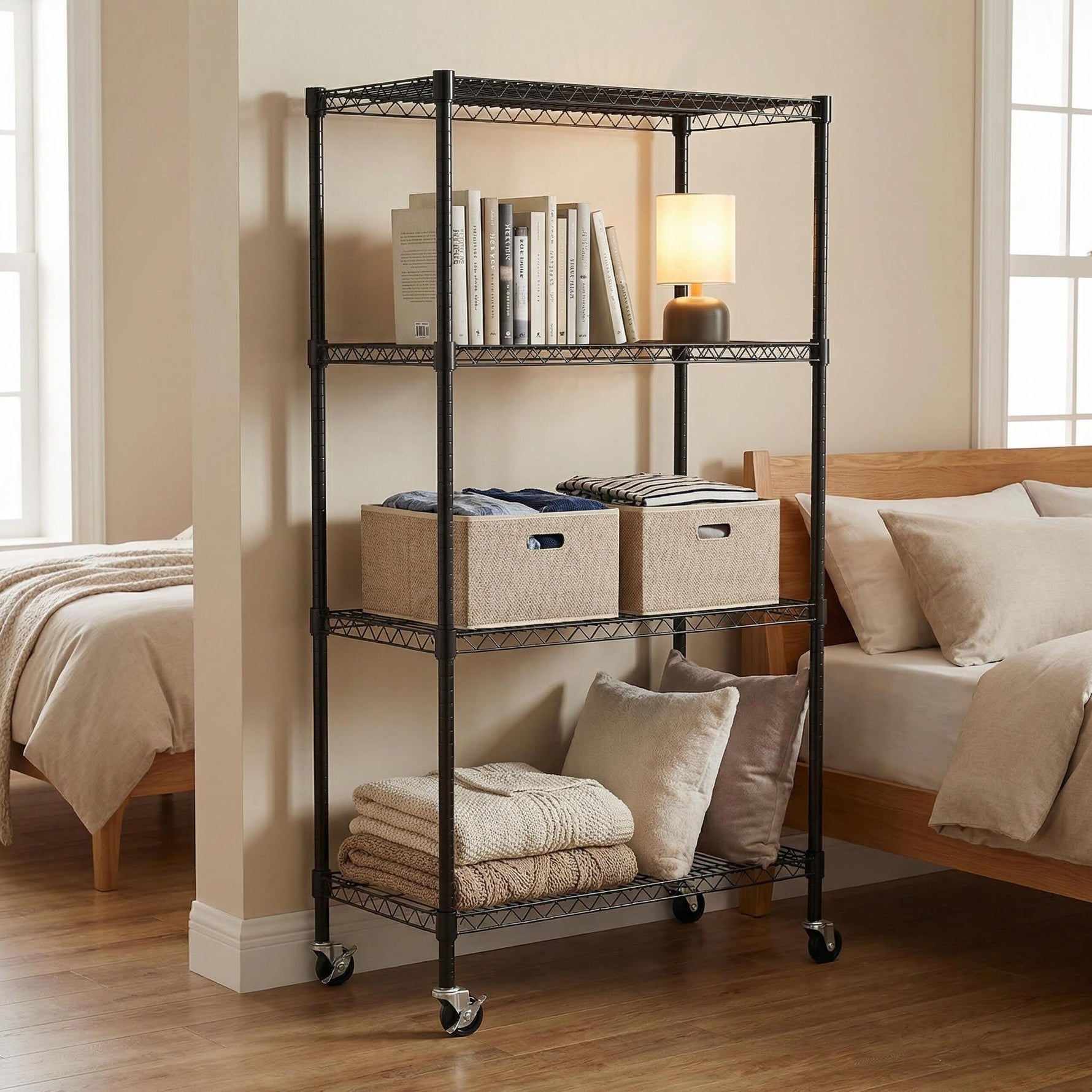 Heavy-Duty Adjustable Wire Shelving Unit with Wheels & Levelers for workshop, garage, storage, or utility use