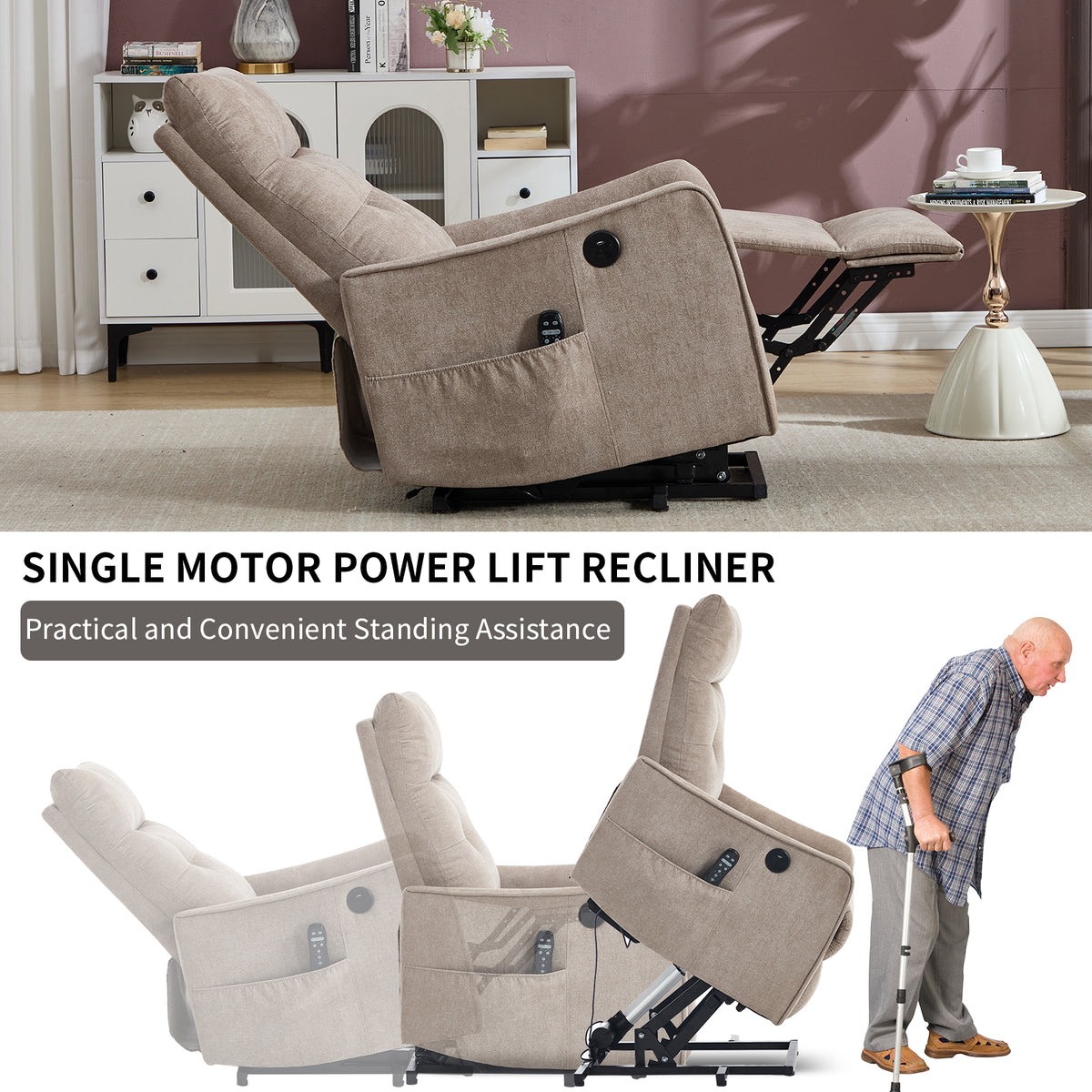 Single Motor Power Lift Recliner Chair with Massage & Heat detail image 27