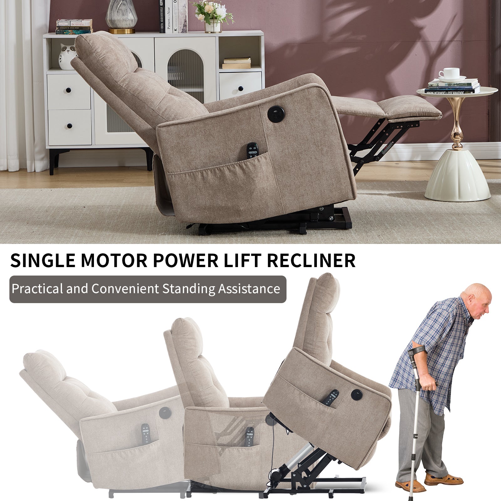 Single Motor Power Lift Recliner Chair with Massage & Heat detail image 27