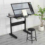 Hand Crank Adjustable Drafting Table with Drawers & Stool hobby and puzzle table