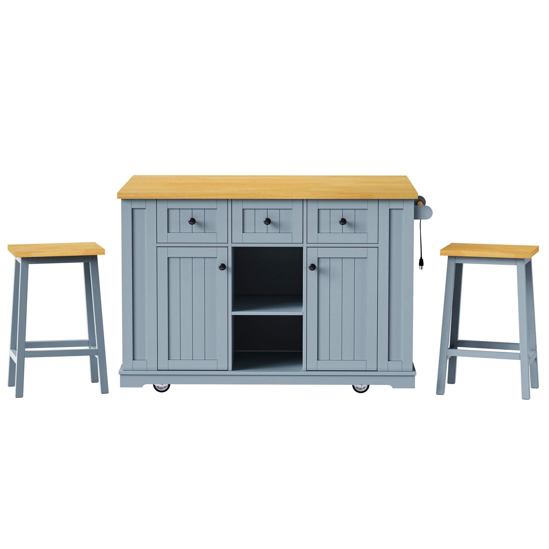 53 in. Farmhouse Kitchen Island with Power Outlet & Stools product view 71