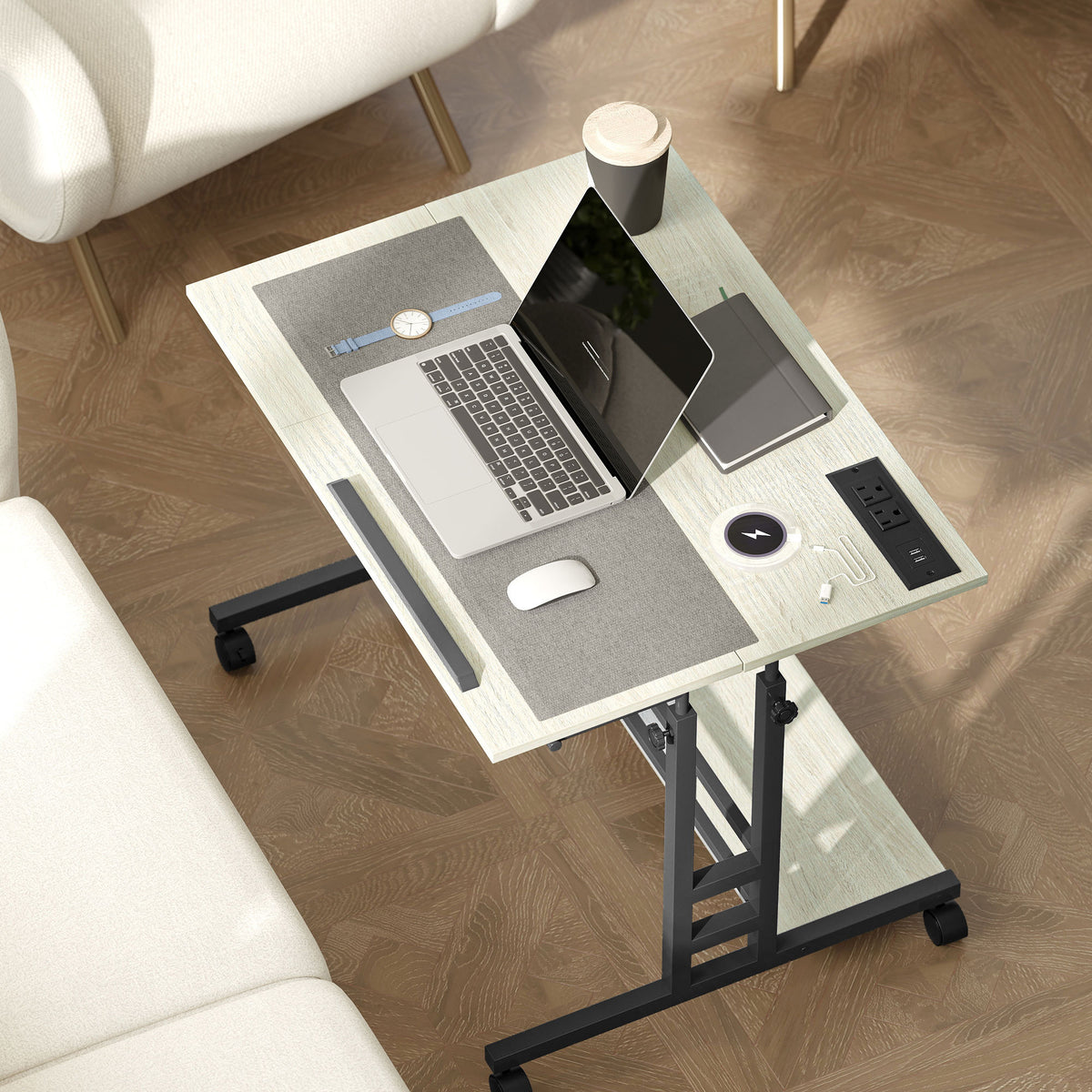 HOMCOM Height Adjustable Standing Desk with Power Outlets workspace desk setup