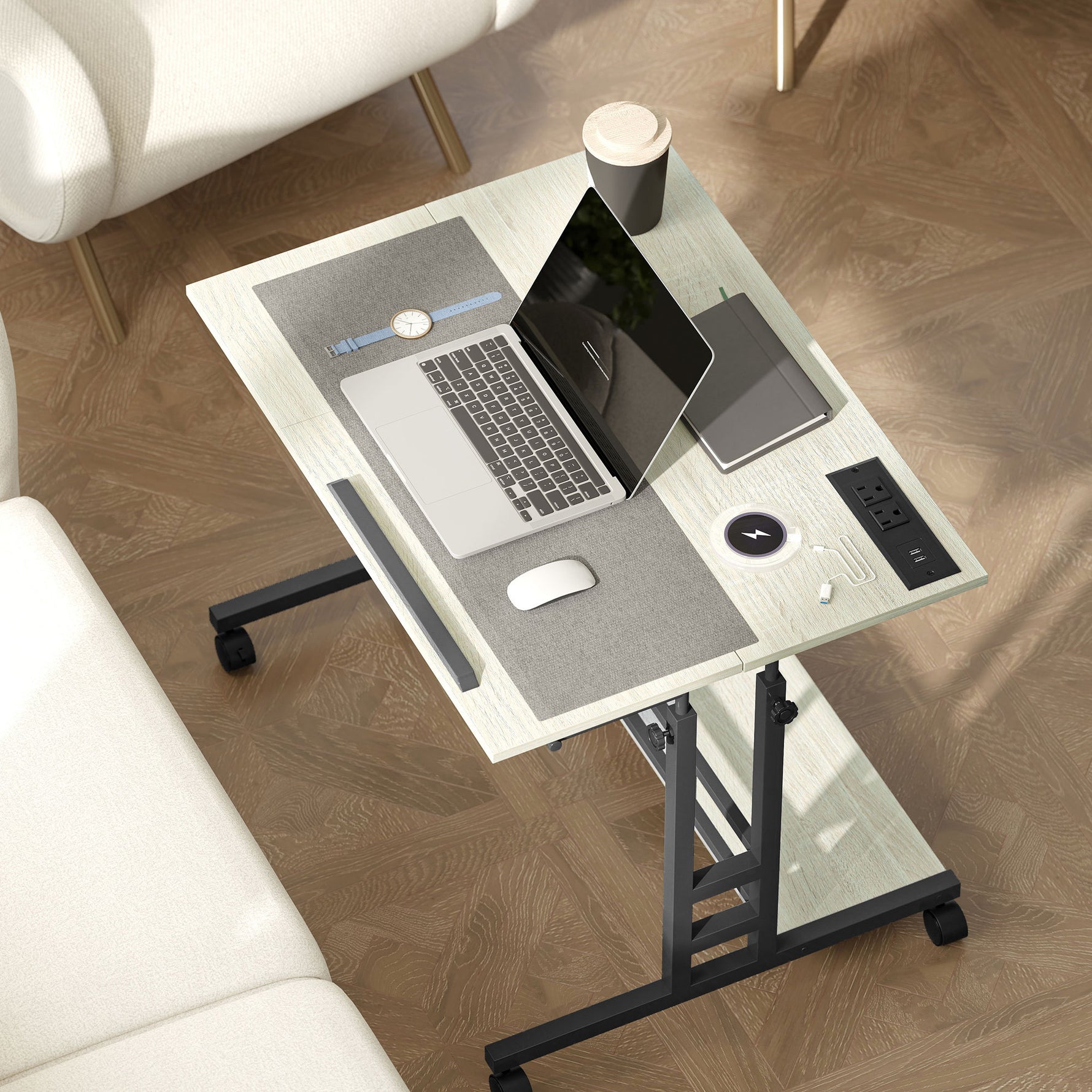 HOMCOM Height Adjustable Standing Desk with Power Outlets workspace desk setup