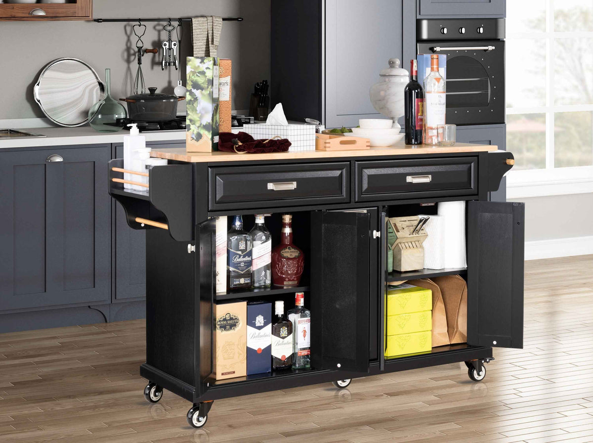 Rubberwood Drop-Leaf Kitchen Cart with 3 Drawers product view 22