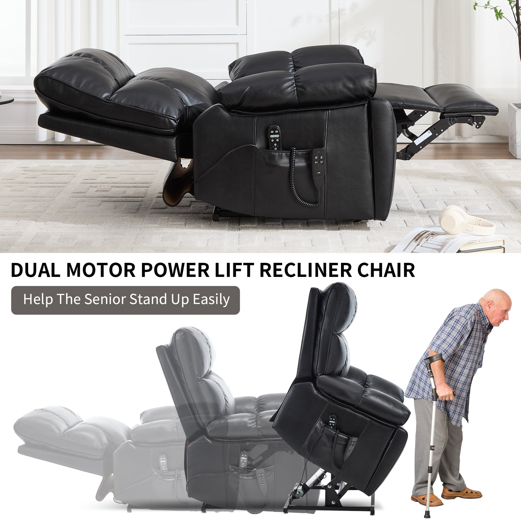 Dual-Motor Power Lift Recliner with Heat & Massage, 350 lb Capacity detail image 33