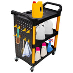 3-Tier Rolling Auto Detail Cart with Panel & Hooks for workshop, garage, storage, or utility use