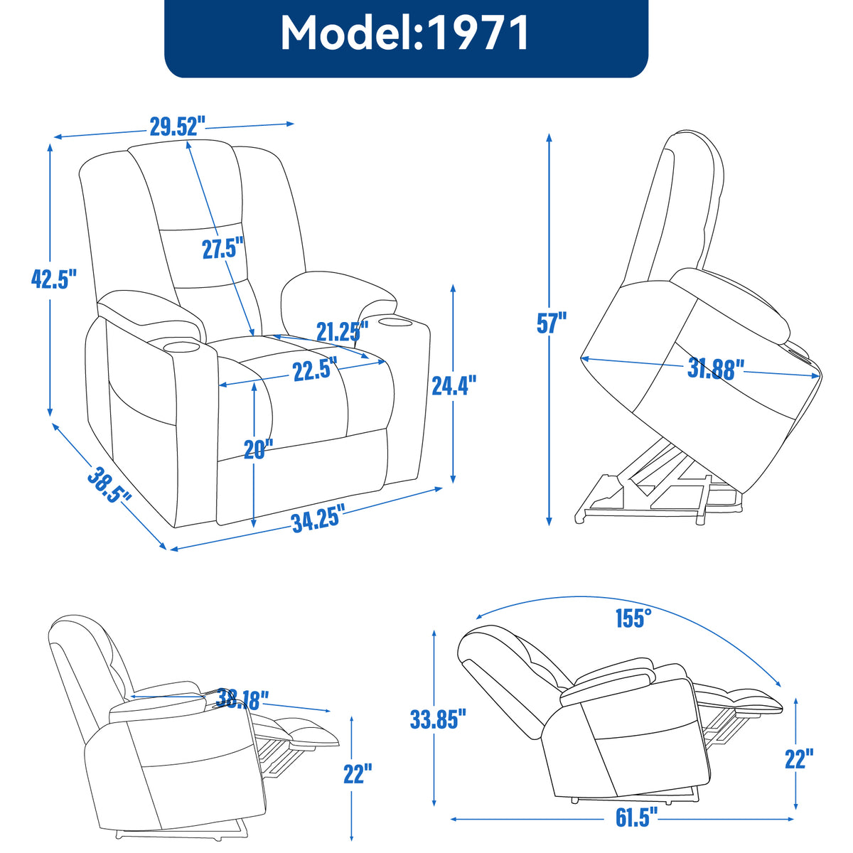 Large Power Lift Heat & Massage Recliner detail image 6