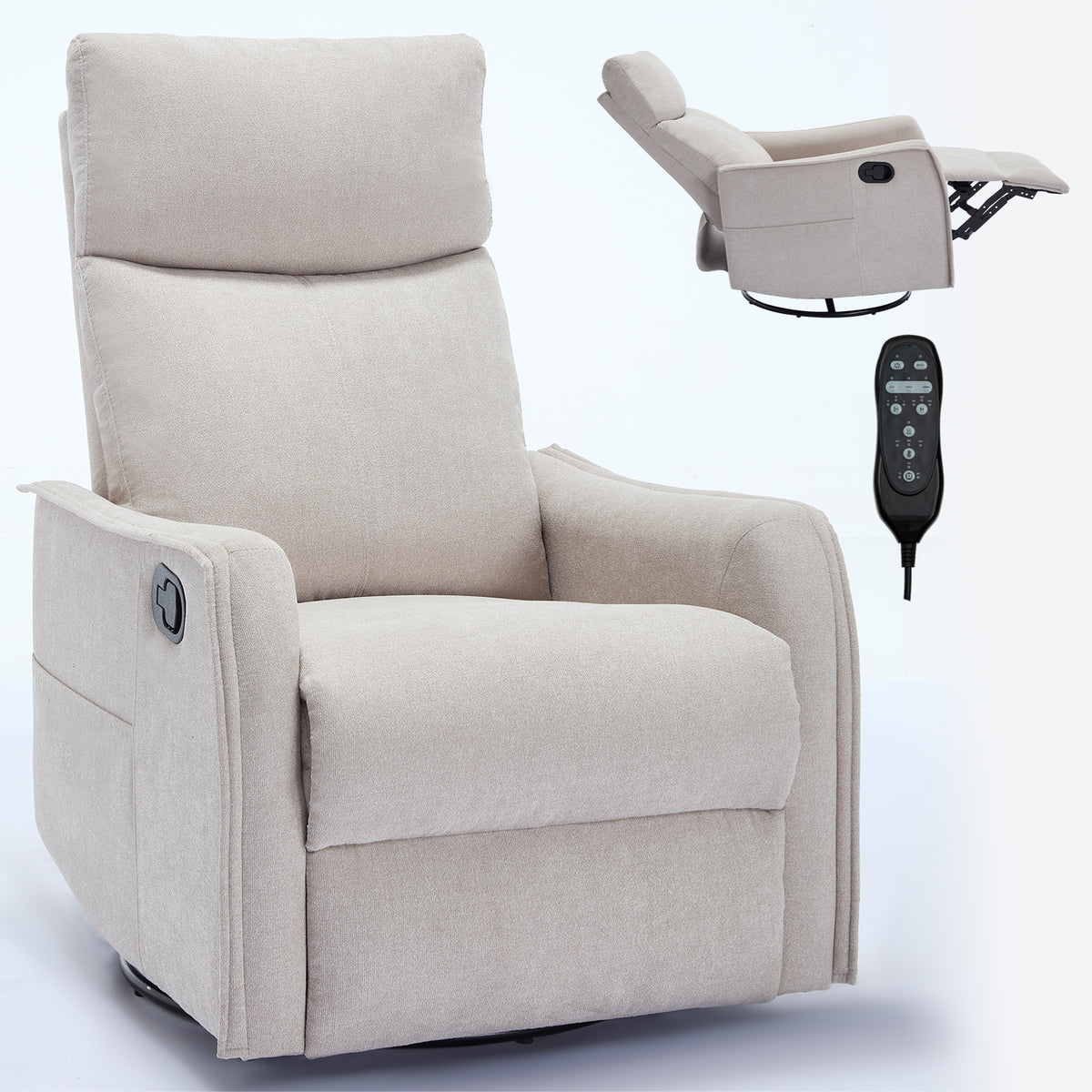 Heat Massage Manual Recliner Chair with Rocker and Swivel in Fabric for Living Room detail image 56