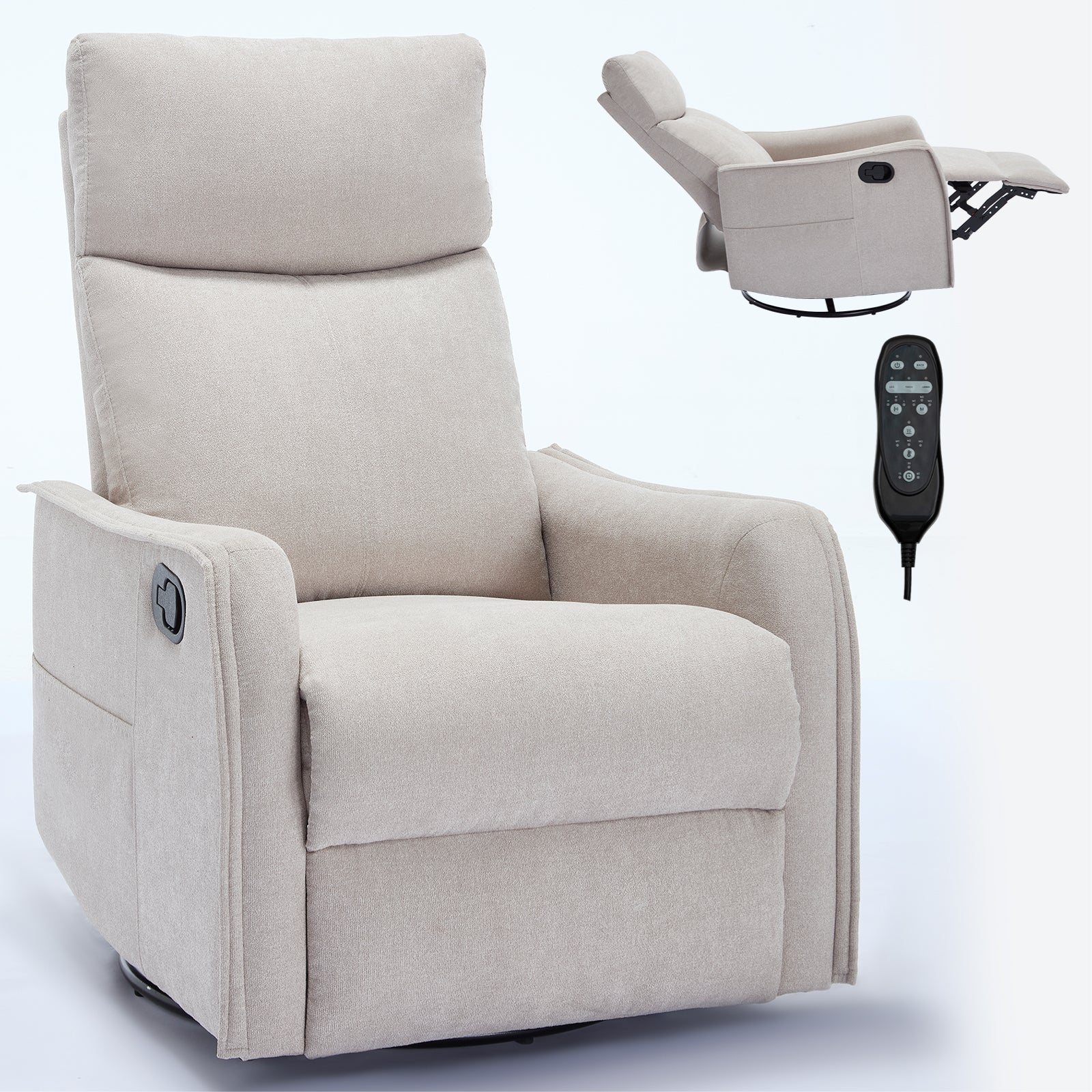Heat Massage Manual Recliner Chair with Rocker and Swivel in Fabric for Living Room detail image 56