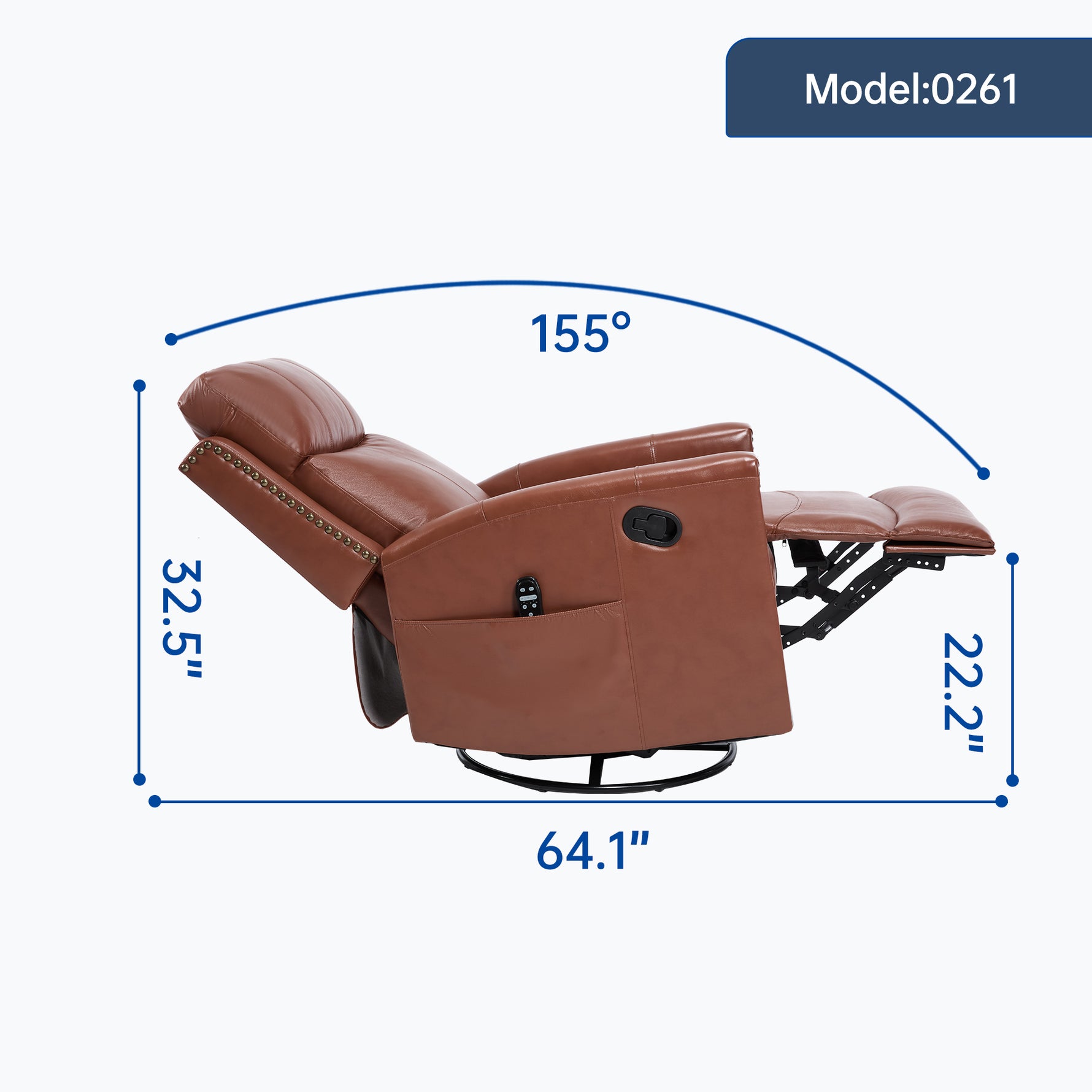 Genuine Leather Heat Massage Manual Recliner Chair with Rocker and Swivel for Living Room detail image 16