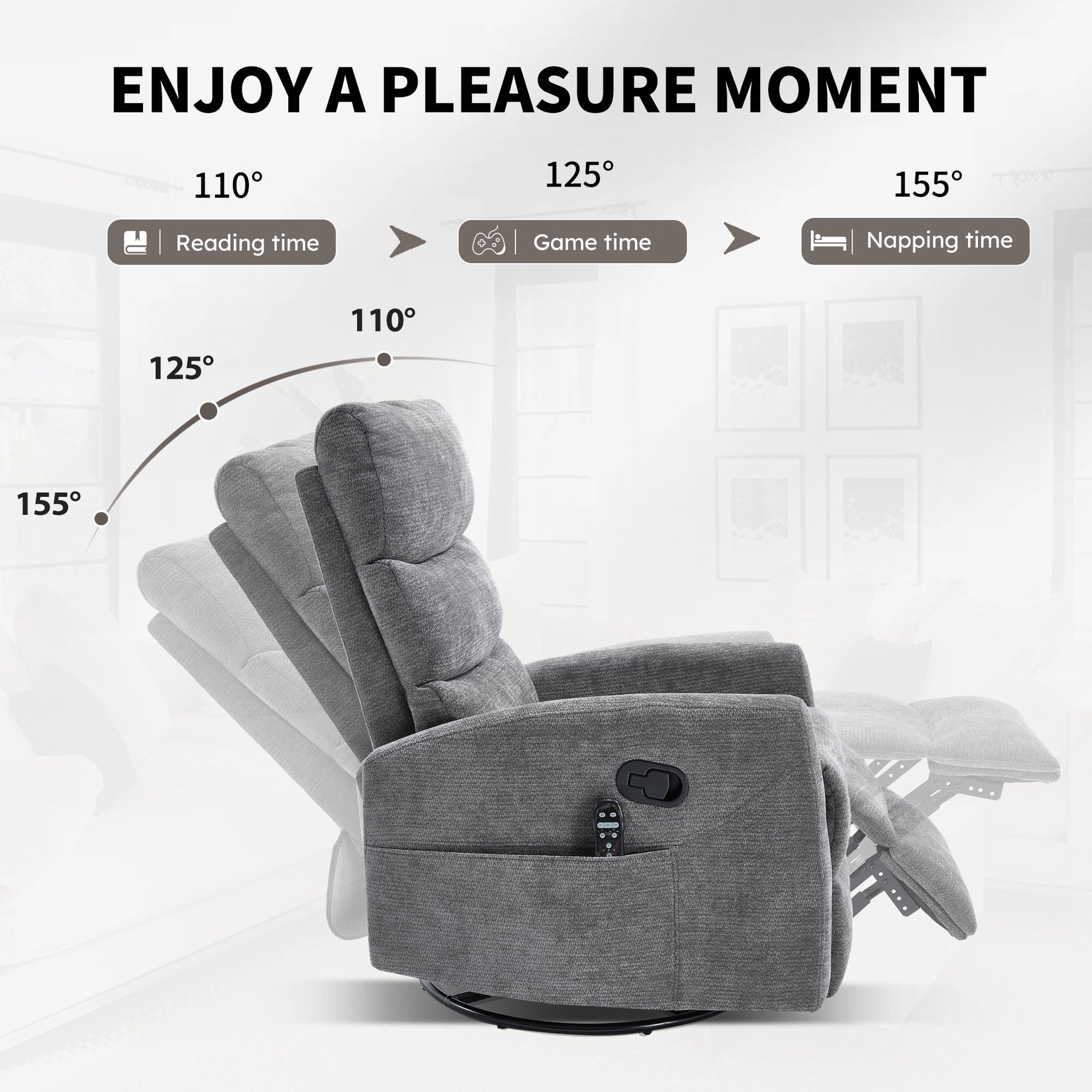Heat Massage Manual Recliner Chair with Rocker and Swivel in Fabric for Living Room detail image 41