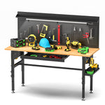 60" Adjustable-Height Workbench with Solid Wood Top for workshop, garage, storage, or utility use