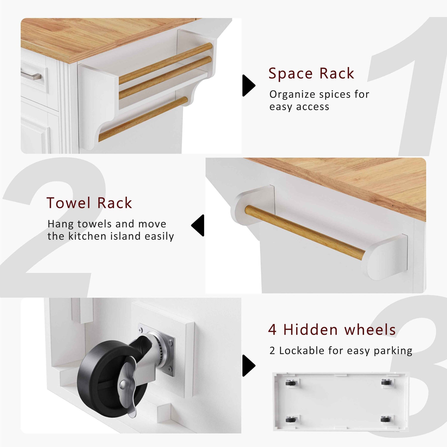 54 in. Rolling Kitchen Island with Drop Leaf & Storage product view 10