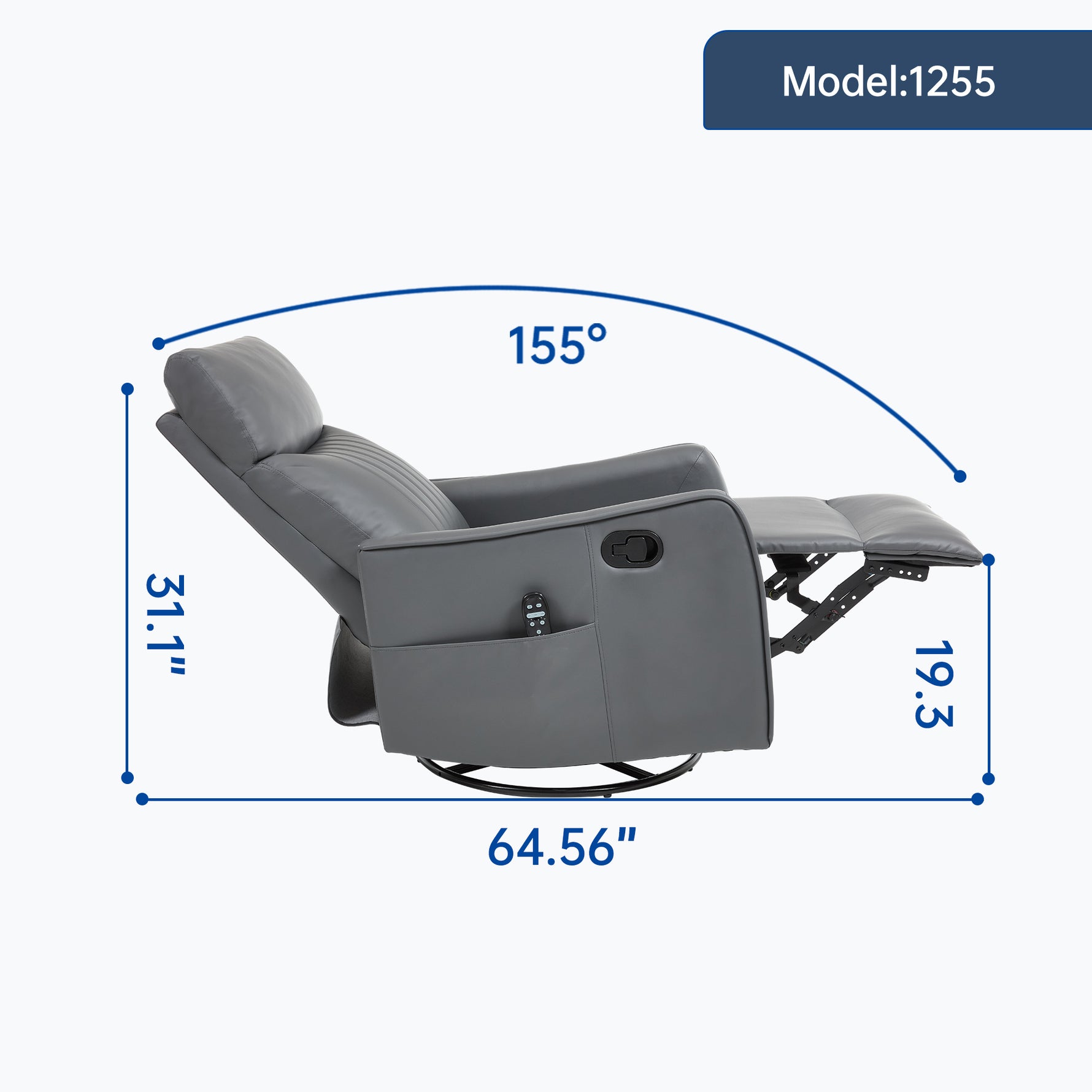 Faux Leather Heat & Massage Manual Rocker Swivel Recliner detail image 15