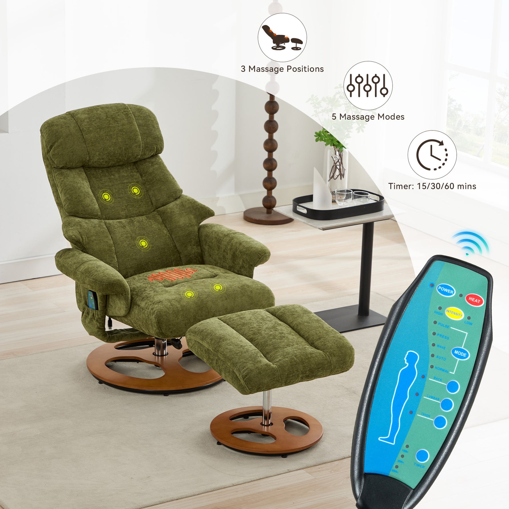 Ergonomic Recliner Chair with Ottoman - 360° Swivel Massage Lounge detail image 25