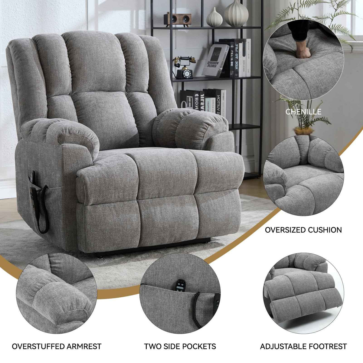Dual-Motor Heat & Massage Power Lift Recliner, 350 lb Capacity detail image 60