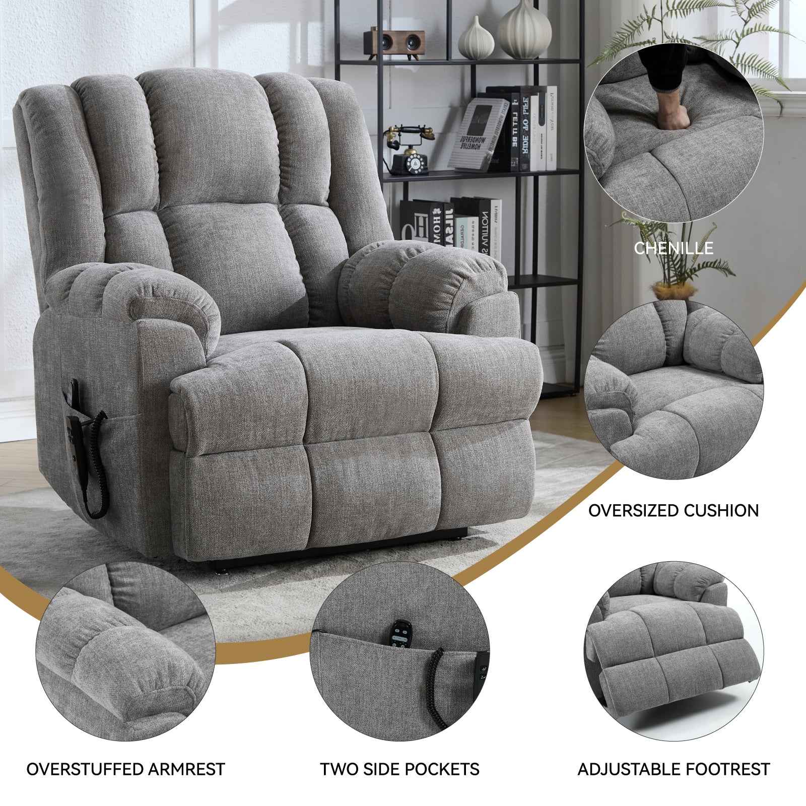 Dual-Motor Heat & Massage Power Lift Recliner, 350 lb Capacity detail image 60