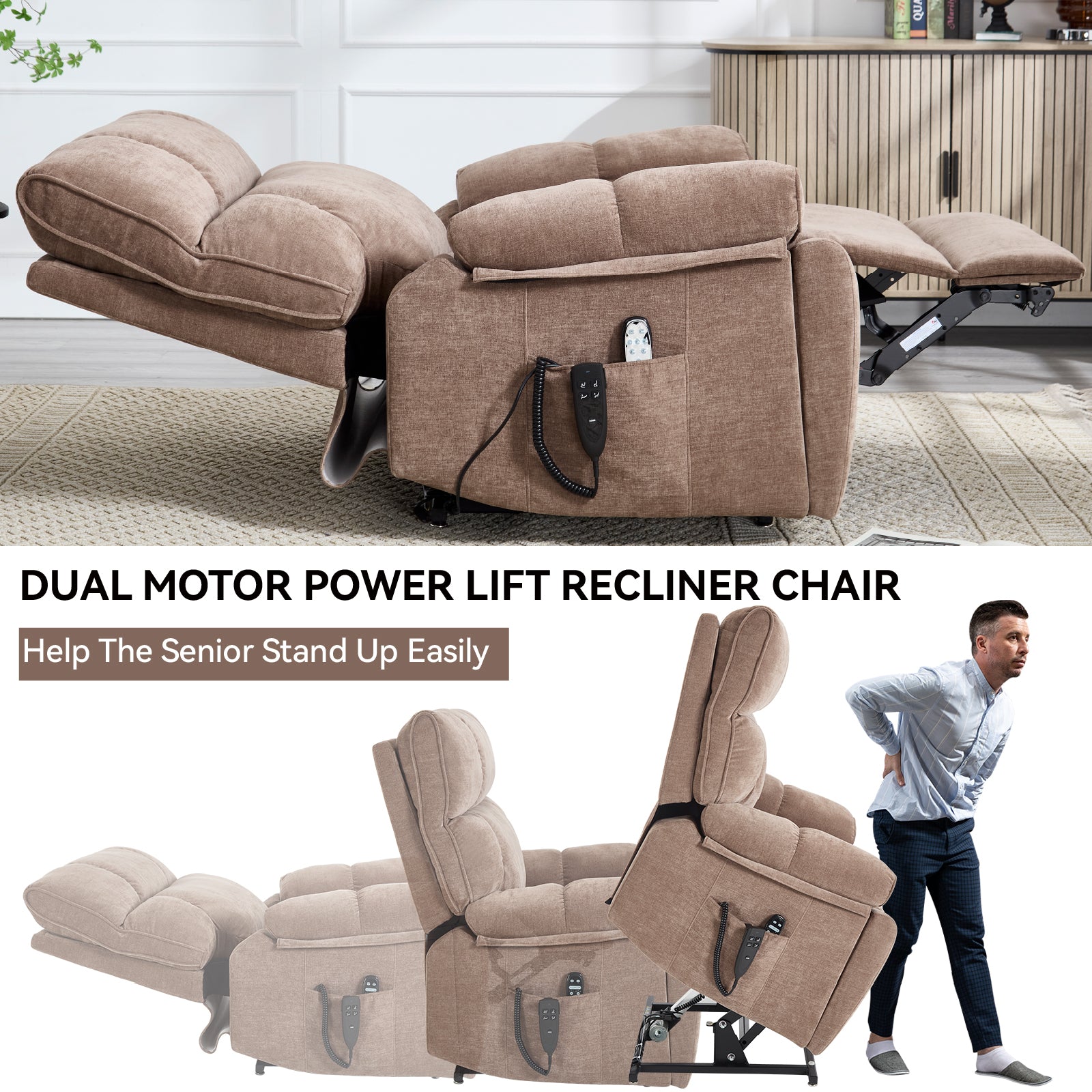 Dual-Motor Power Lift Recliner with Heat & Massage, 350 lb Capacity detail image 76
