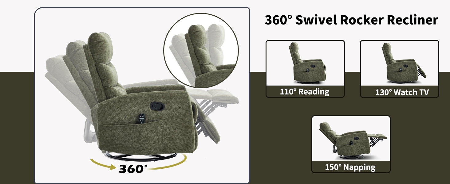 Heat Massage Manual Recliner Chair with Rocker and Swivel in Fabric for Living Room detail image 33