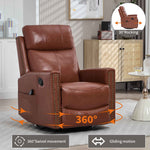 Genuine Leather Heat Massage Manual Recliner Chair with Rocker and Swivel for Living Room detail image 4