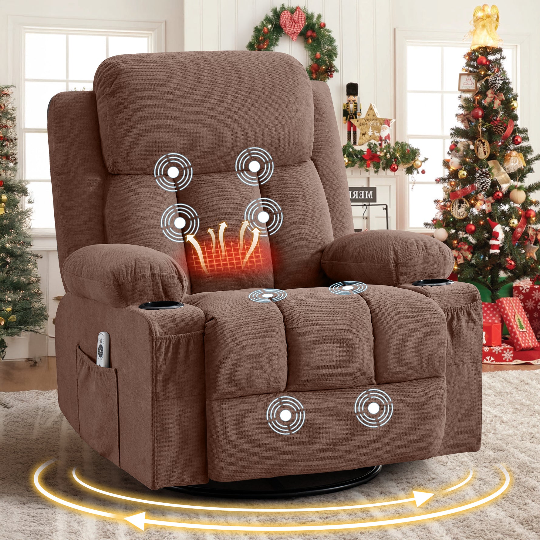 Swivel Rocker Recliner Chair with Vibration Massage, Heat, USB Port and Cup Holderrs detail image 12