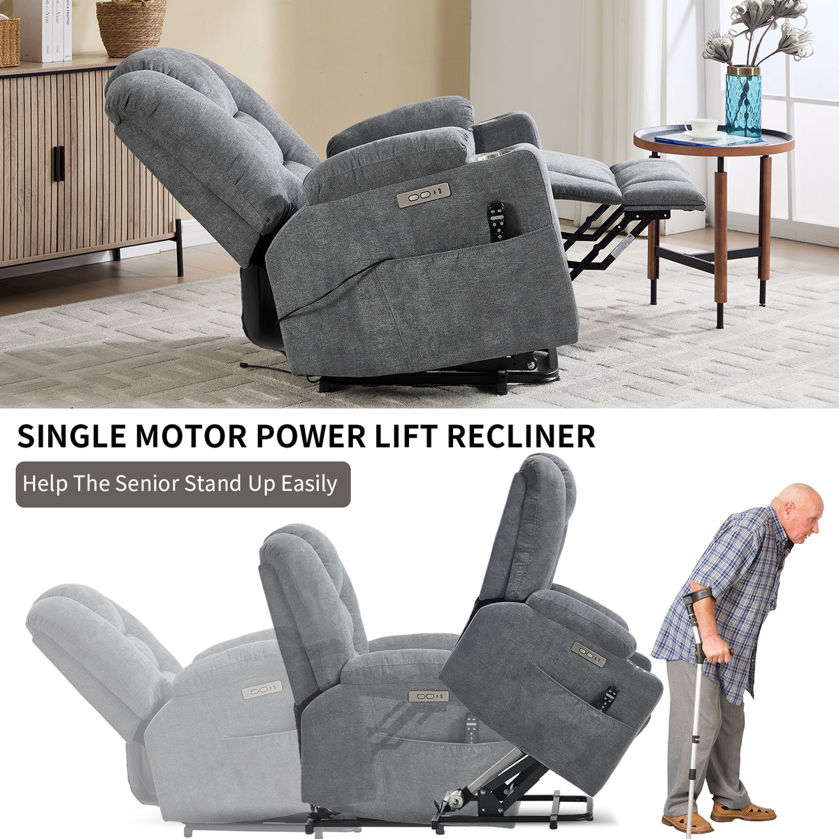 Large Dual-Motor Power Lift Heat & Massage Recliner detail image 8